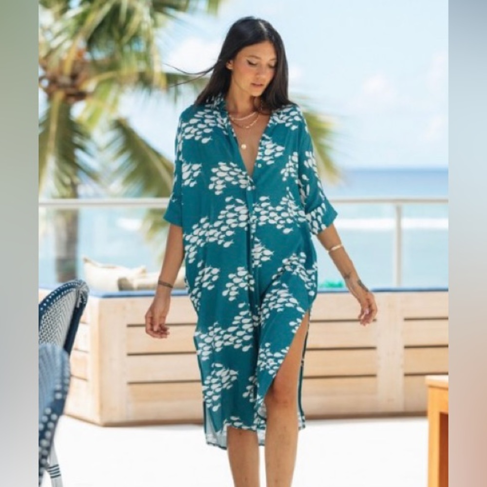 Fighting Eel / Ava Sky Dress Azur Long in Teal Fish